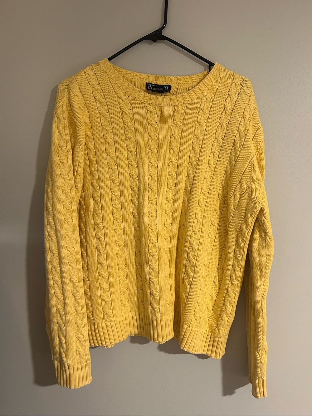 Vintage Lands' End 100% Cotton Yellow Cable Knit Sweater - Size L